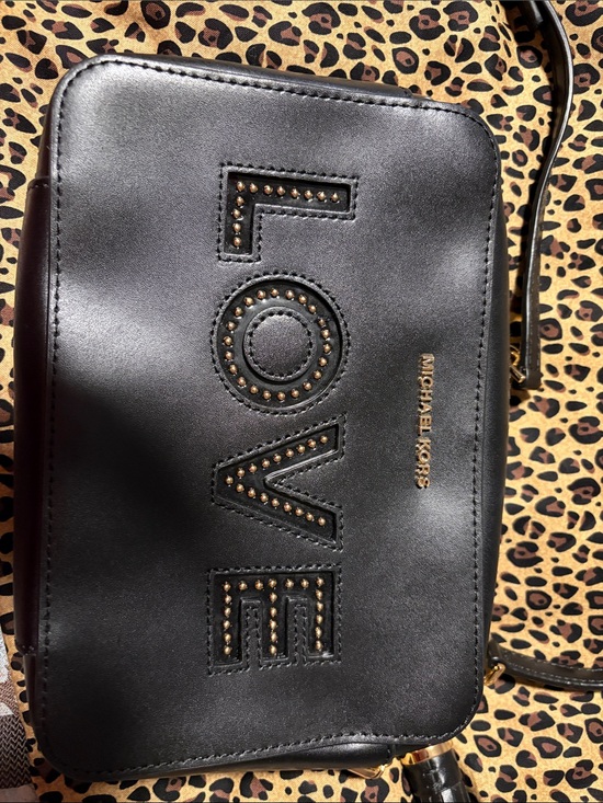 Michael Kors Handbags - Michael Kors Black Leather 'LOVE' Studded Crossbody Bag with Gold Accents
